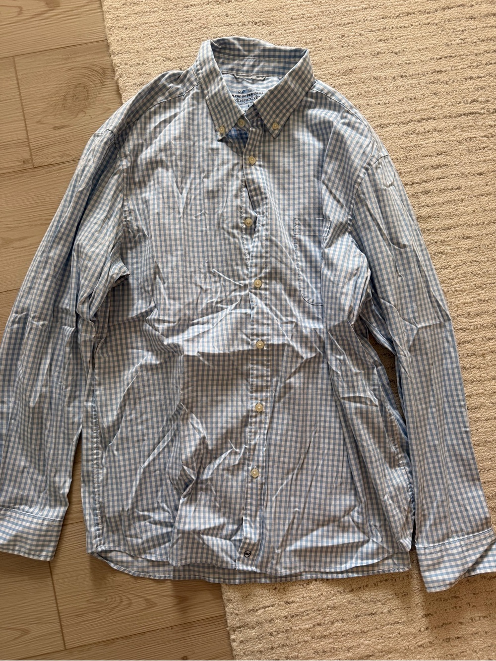 Vineyard Vines Light Blue and White Gingham Button-Down Shirt